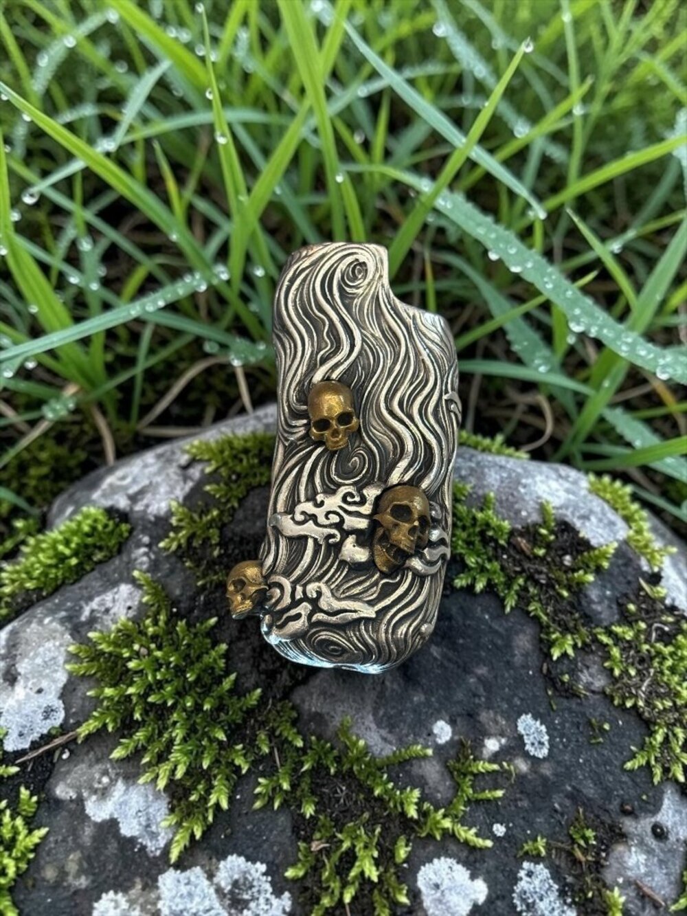 Sterling Silver & Brass Skull Lighter Holder